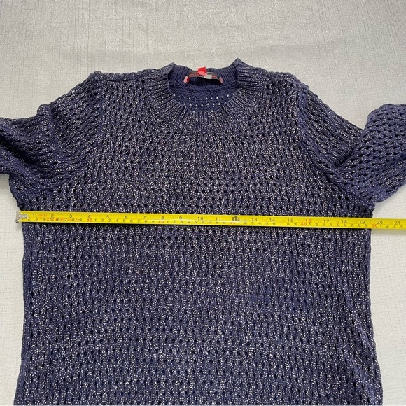 Narciso Rodriguez Navy Shimmery Cable Knit Sweater Size L - Picture 4 of 9